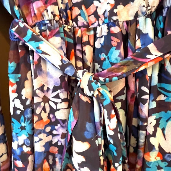 BELLE BADGLEY MISCHKA BLUE PURPLE MULTICOLOR FLORAL V-NECK MINI DRESS - Picture 7 of 16
